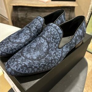 Versace blue twill loafers with box and bags